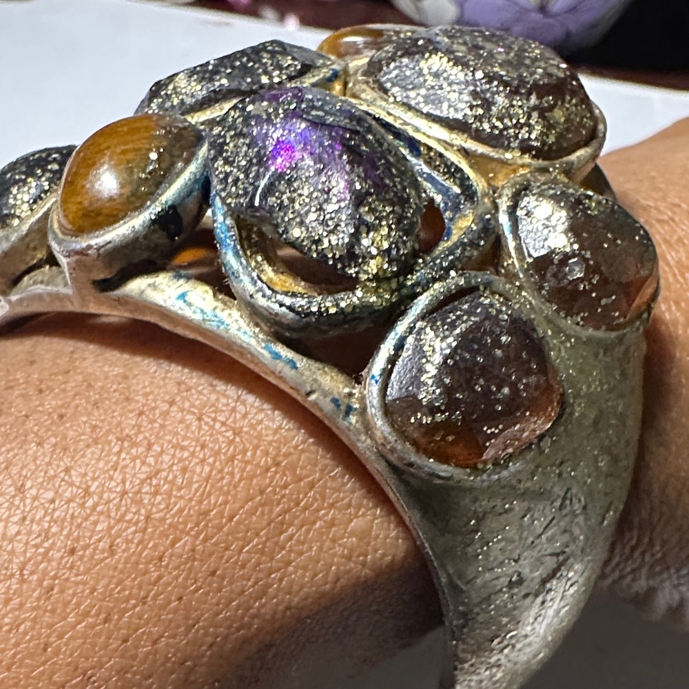 Tiger’s Eye Multi-Stone Statement Cuff Bracelet -… - image 3